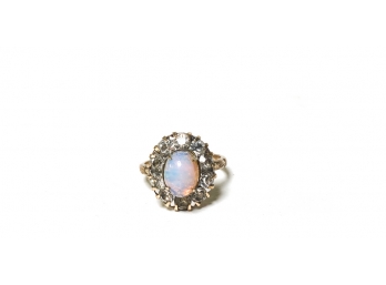 COSTUME RING W FAUX OPAL STONE & DIAMOND HALO