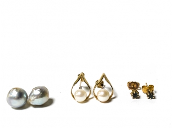 (3) PAIRS 14K STUD EARRINGS