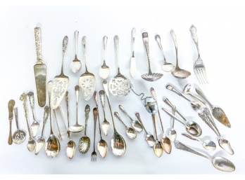 MISC LOT SILVER PLATED FLATWARE & SERVING PIECES