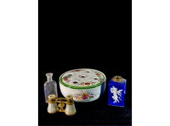 MISC PORCELAIN, OPERA GLASSES & GLASS BOTTLE