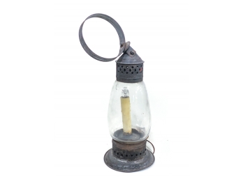 ANTIQUE PIERCED TIN AND GLASS LANTERN