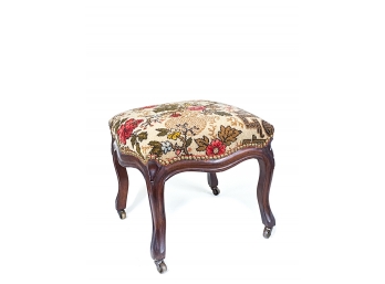 CARVED MAHOGANY & NEEDLEPOINT FOOTSTOOL