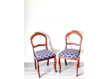 PAIR CARVED VICTORIAN WALNUT SIDE CHAIRS