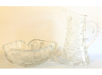 CUT GLASS PITCHER W/ MARQUIS BY WATERFORD BOWL