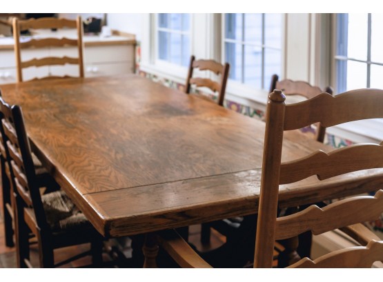 7FT SOLID OAK TRESTLE TABLE And CHAIRS