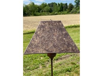 HAND-HAMMERED ARTS & CRAFTS FLOOR LAMP, MICA SHADE