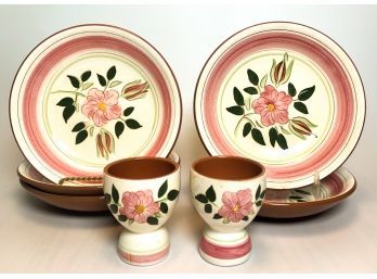 (4) STANGL WILD ROSE DISHED PLATES & EGG CUPS