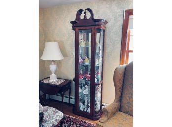 CHERRY CURVED GLASS CURIO COLLECTIONS CABINET