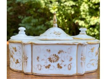 GILT DECORATED PORCELAIN INK WELL