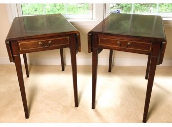 PAIR MAHOGANY SINGLE DRAWER DROP LEAF END TABLES