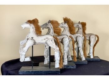 GROUP (4) DECORATIVE JOINTED HORSES ON STANDS