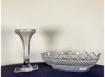 CUT CRYSTAL FOOTED BOWL & ART DECO VASE