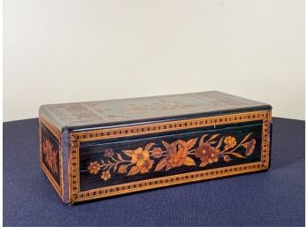 FINE CRAFTSMANSHIP INLAID GLOVE BOX w GENRE SCENE