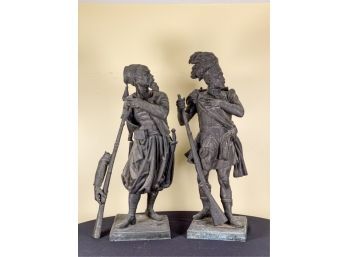 PAIR OF CAST ZINC WARRIOR SCULPTURES