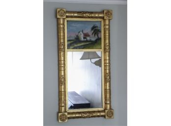 REVERSE GLASS PAINTED SPLIT COLUMN HALL MIRROR