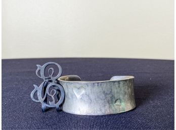 (2) STERLING ITEMS, CUFF w HEARTS & MONEY CLIP