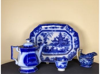 (4) PIECES MISC ANTIQUE FLOW BLUE WARES