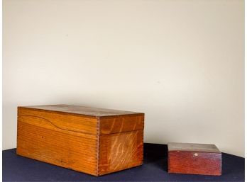 (2) DOVETAILED BOXES, OAK & MAHOGANY