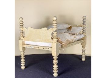 PAINTED FOLK ART DOLL BED w INTERESTING PROVENANCE