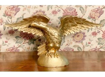 CARVED & LEMON GOLD PAINTED EAGLE ON PLINTH