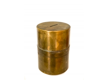 TWO PIECE BARREL FORM BRASS STILL BANK