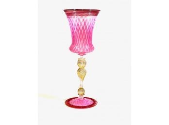 THREADED VENETIAN GLASS GOBLET w/ LATTICE FONT