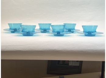 (6) AQUA MURANO GLASS BOWLS & UNDERPLATES