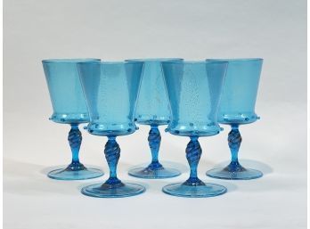 (5) AQUA MURANO GLASS GOBLETS matching lot (18)