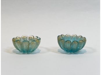 (2) AQUA MURANO GLASS SALTS