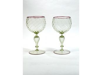 PAIR OF STUDIO ART GLASS WINE GLASSES