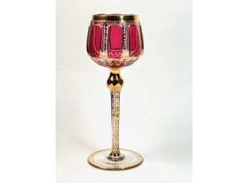 RUBY CUT TO CLEAR VENETIAN GLASS WINE GLASS