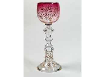 VENETIAN GLASS WINE GLASS with RUBY WASH FONT