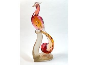 MURANO GLASS PEAFOWL HIGHLIGHTED in GOLD FLECK