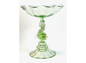 VENETIAN GLASS COMPOTE with DOLPHIN FORM STEM