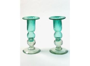 PAIR OF CANDLESTICKS in the VENETIAN GLASS STYLE