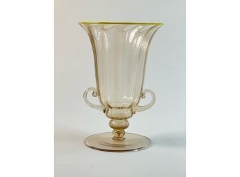 VENETIAN GLASS (2) HANDLED SWIRLED-RIB VASE