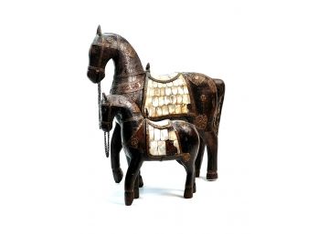 (2) PERSIAN CARVED WOODEN HORSES