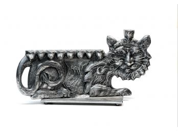 CAST ALUMINUM LION-FORM MENORAH by DON DRUMM