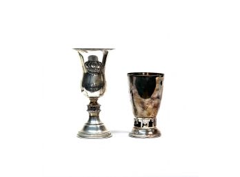 (2) KIDDUSH CUPS STERLING SILVER & SILVER PLATE