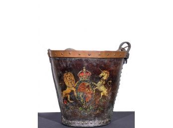 (19thC) ENGLISH FIRE BUCKET w LION & UNICORN CREST