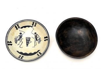 CERAMIC AFRICAN BOWL and a WOODEN EXAMPLE