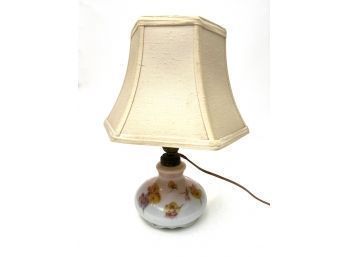 HEAVY HAND PAINTED MILK GLASS BOUDOIR LAMP