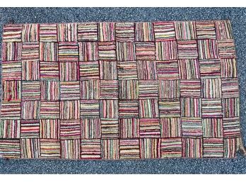 MULTI COLORED HOOKED RUG w SQUARE PATTERN