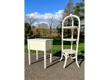 PAINTED WICKER PIE STAND  w (1) DRAWER STAND