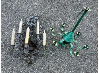 (2) PIECE LIGHTING LOT: TOLE CHANDELIER & SCONCE