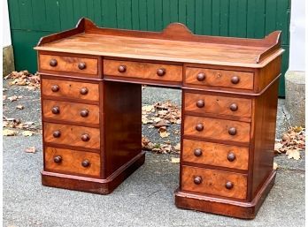 (19th C) DOUBLE BANK WRITING DESK w GALLERY