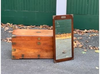 BRASS BOUND CAMPHOR WOOD CAMPAIGN CHEST w MIRROR