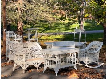 GROUP NICE QUALITY WHITE PAINTED WICKER FURNITURE