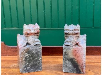 PAIR OF CARVED SOAPSTONE FOO DOG BOOKENDS