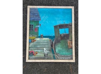 SIGNED MID CENTURY NEW ENGLAND HARBOR SCENE